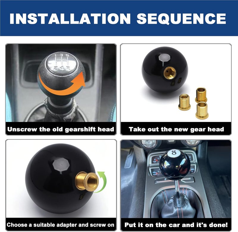 ANDO RACING Shift Knob Manual Gear,Round Ball Acrylic Gear Shift Knob,Universal with 3 Adapter,Fit for Manual Car (Black 8) - Image 5